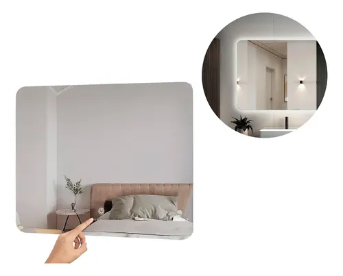 Espejo Horizontal Borde Curvo Luz Led Trasera 70×50