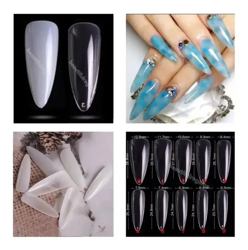 Tips Uñas Stileto Natural Blanco Transparente 100 Unidades
