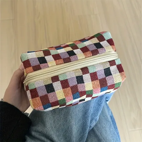 Bolsa De Maquillaje Con Cremallera A Cuadros De Tejido Grues Colored Plaid Pillow Bag Plaid / Checkered