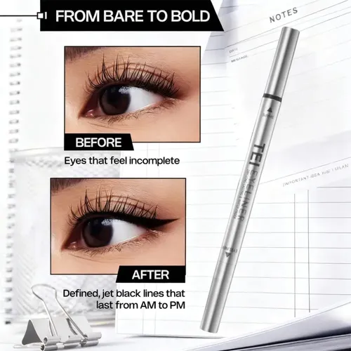 Lapiz Delineador Doble Punta Eyeliner 24hs Waterproof Tei Negro Brillante