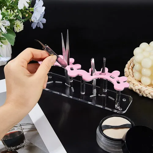 Soporte Acrílico Para Cejas Y Pinzas, Color Rosa Perla