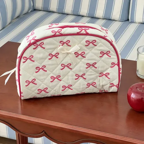 Bolsa De Maquillaje Acolchada De Algodón Con Bonito Lazo, 2 Rosa