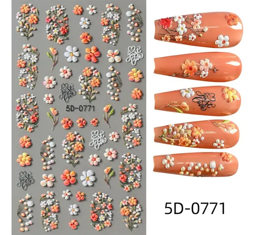 Pegatinas 3d Para Decoración De Uñas Con Estampado De Flores
