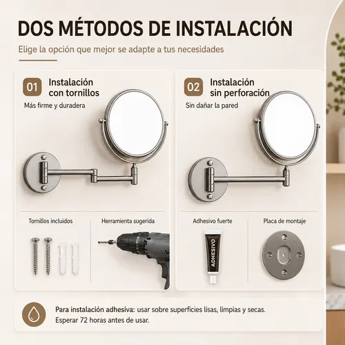 Espejo De Maquillaje Pared Plegable Extensible Y Aumento