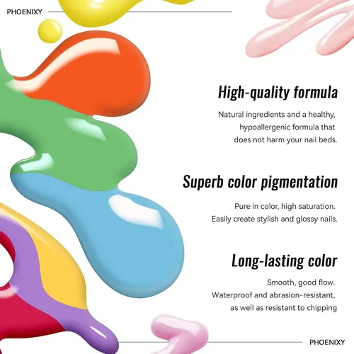 Juego De Esmalte En Gel 54 Colores Phoenixy Con Base Y Top