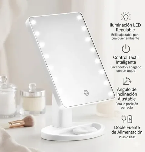 Espejo Con Luz Led Rectangular Maquillaje Cosmetica