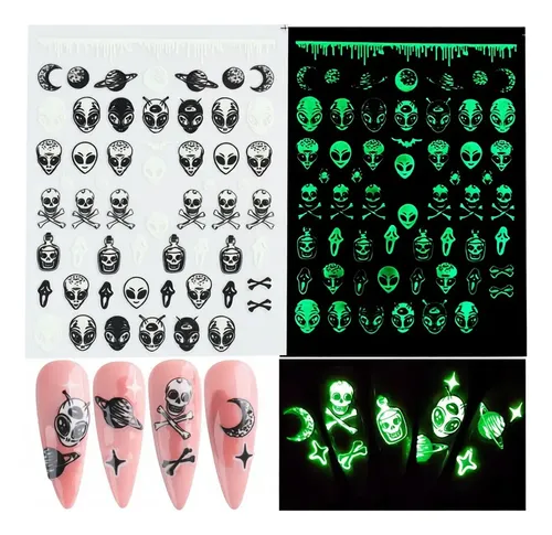 Pegatinas 3d Uñas Halloween Brilla En La Oscuridad
