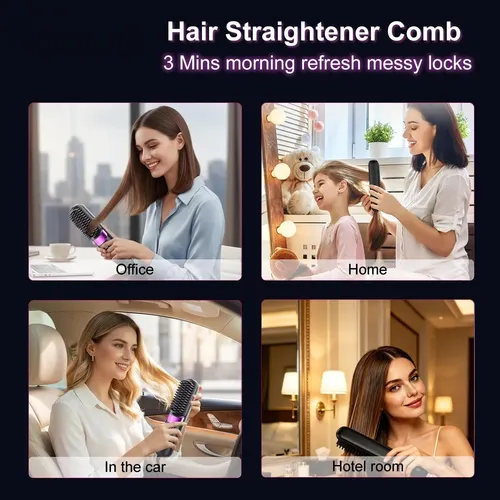 Straight Hair Comb, Rechargeable Portable Electric Brush Negro