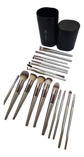 Set De 18 Pinceles Y Brochas Maquillaje Profesional Estuche Champagne