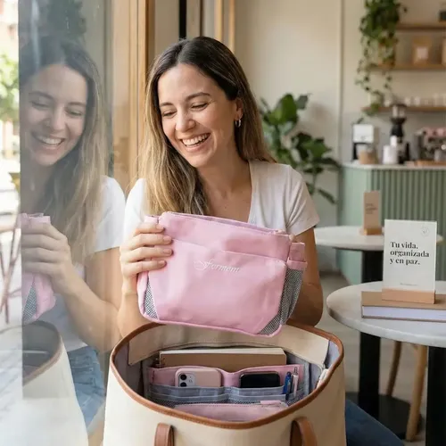 Organizador Cartera Neceser Rosa Maquillaje Viaje Practico