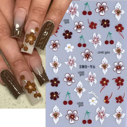 Adhesivos Para Uñas Bmkkot Con Forma De Flor En Relieve, 5d,