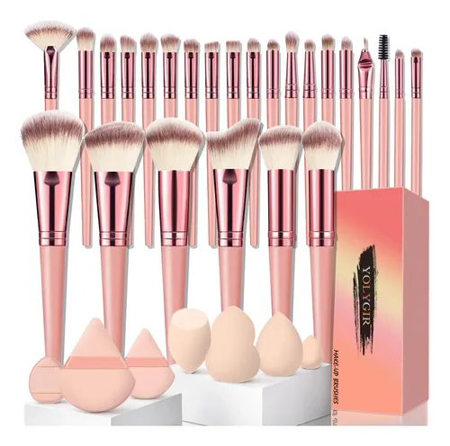 Set De Brochas De Maquillaje Yolygir 32 Unidades Rosa
