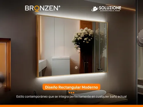 Espejo Premium Luz Led Trasera Horizontal Dorado 75 X 100 Cm