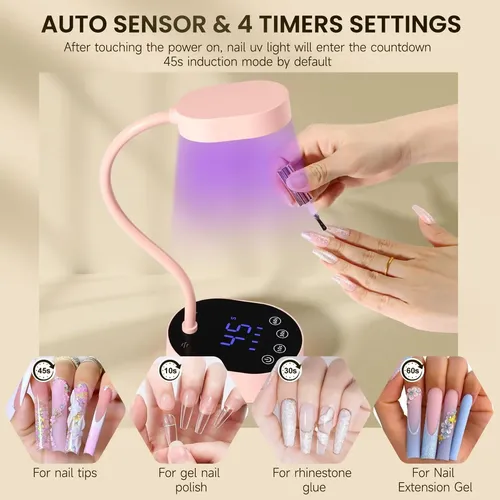 Lámpara Uv Recargable Aoraem 36w Cuello De Ganso Rosa