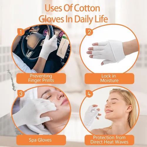 Guantes Algodón Blancos Sin Dedos Hidratantes Unisex 3 Pare