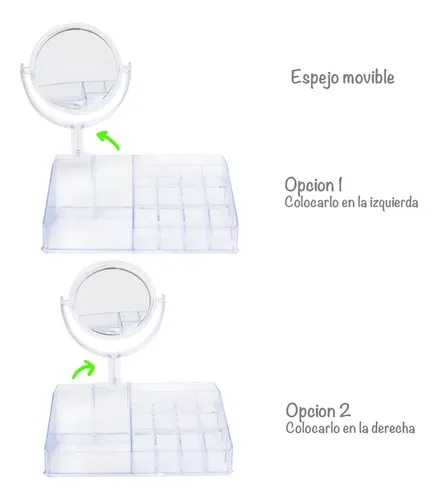 Organizador Maquillaje Cosmeticos Acrilico Con Espejo Transparente