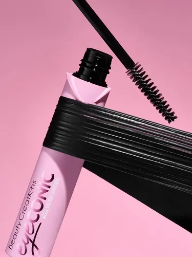 Beauty Creations – Eyeconic Rímel Máscara De Pestañas Mega Volume, Volumen Dramático Que Alarga Con Cepillo De Fibra De Nylon, Color Negro, Vegano Y Libre De Crueldad