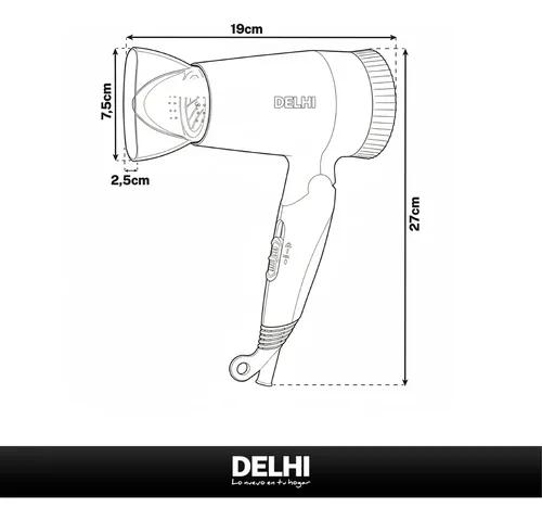 Secador De Pelo 1600w Iónico Delhi 3 Velocidades Plegable