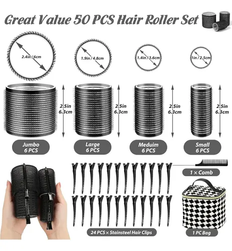 Juego De 50 Rulos Autoadhesivos Tidponra Para Cabello