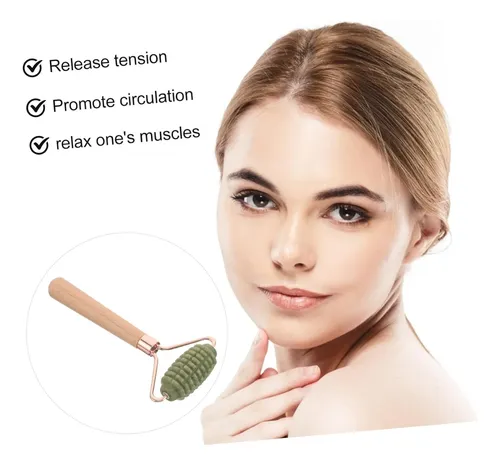 Rodillo Facial De Jade Verde Madera Ergónomico Para Ojos