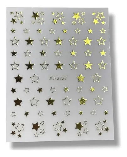 Stickers Para Uñas Cromados Destellos Moños Gemas 5d Y 6d Estrellas doradas JO-2727