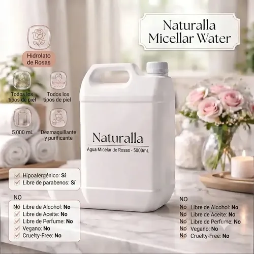Agua Rosas Micelar 5l Uso Cosmetico Limpieza Profunda