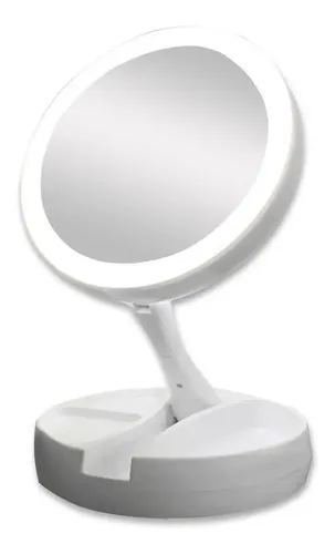 Espejo Led Maquillaje Redondo Doble Plegable Pilas 220 Zoom