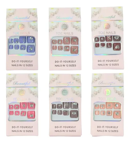 Uñas Postizas Cuadradas Ojo De Gato Con Dije P/pies 12pcs