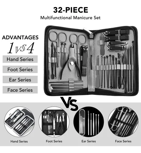 .. Set 32 Piezas Kit Manicura Y Pedicura Profesional Gris .