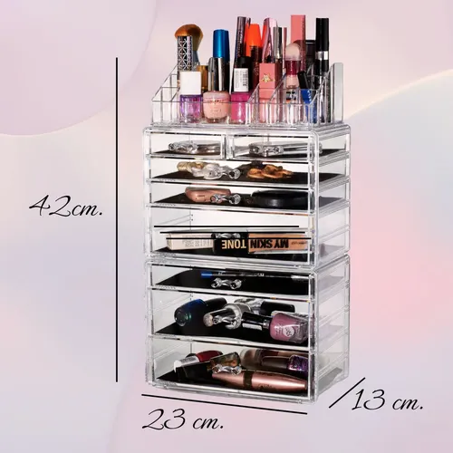 Organizador Maquillaje Acrilico Cajón Caja Porta Cosméticos Castell Deco Calidad Premium Cosmético Joyería Esmaltes Elegante Moderno Beauty