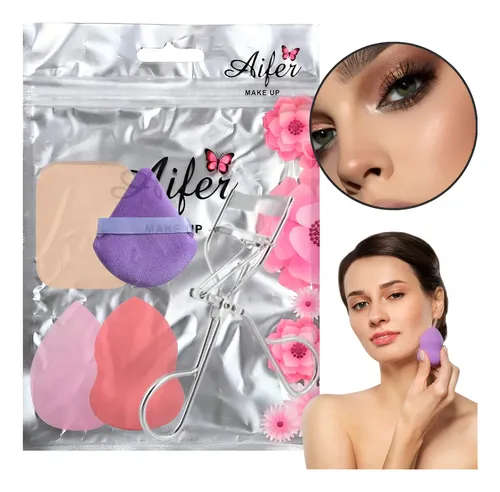 Set 4 Esponjas Blender P/ Maquillaje + Arqueador De Pestañas Color Tamaño De La Esponja