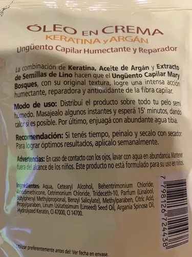 Mascara Reparadora Oleo Keratina Y Argan Mary Bosques 250gr