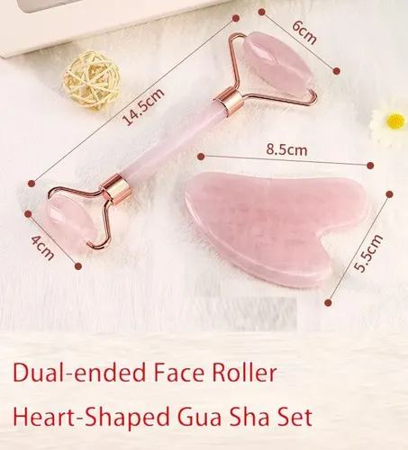 Set Rodillo Facial Y Gua Sha Rosa Para Masaje Y Circulación