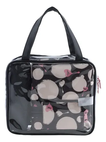 Set X4 Neceser Oreiro Love Transparente Pvc Viaje Maquillaje