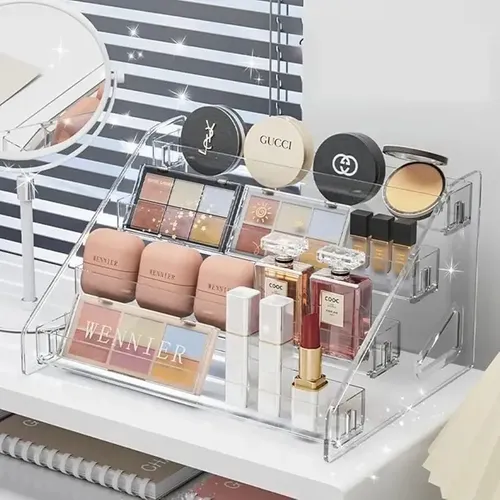 Organizador Acrílico 3 Niveles Para Tocador Beige