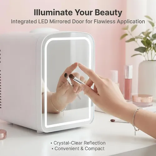Espejo Led Frío Portátil De Belleza De 4 Litros Para Minirefrigerador.