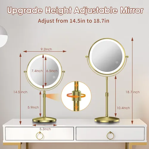 Espejo De Maquillaje Milprox 20 Cm Con Aumento 10x Y 3 Luces