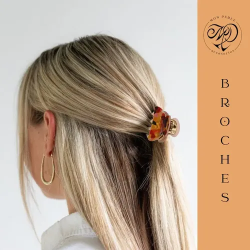 Broches Pelo Hebilla Gancho Media Colita Por Par Color Naranja Claro