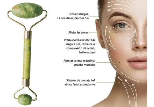 Rodillo Masajeador Facial Piedra Jade Natural Antiarrugas