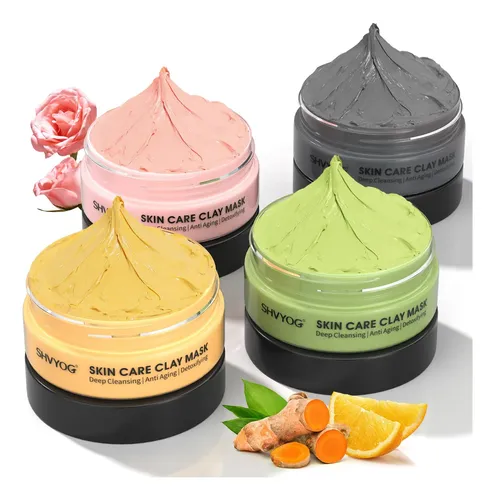 Set 4 Mascarillas Arcilla Shvyog Turmeric Vit C Green Tea