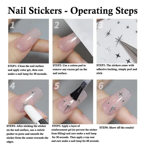 Adhesivos Para Uñas Nooepc, 7 Hojas, Con Espejo Metálico Pla