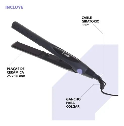 Plancha de Pelo Zentec PPZ-611 2 en 1 Cerámica 215°C Negro