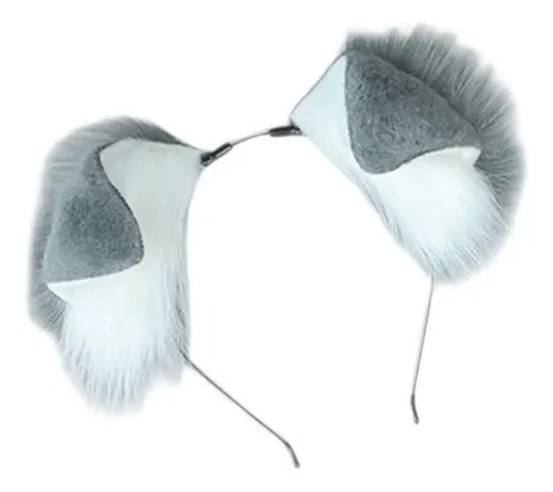 Diadema Gris Y Blanco Con Orejas De Perro Para Fotos