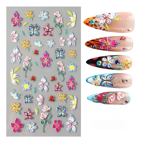 5 Hojas Pegatinas 5d Florales Para Decoración De Uñas