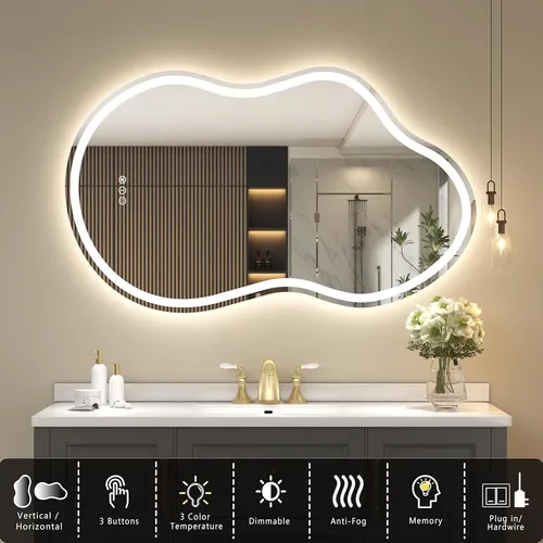 Espejo Baño Led Nube Antivaho Dimmable Luz Blanca 24×36