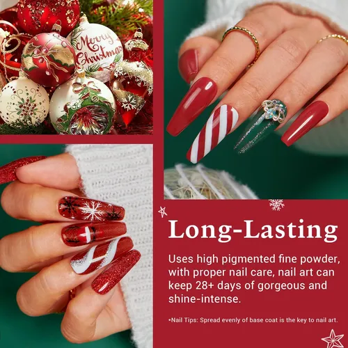 Kit De Polvo Para Uñas Azurebeauty Navidad 4 Colores 10ml