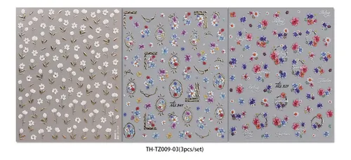 Prima Stickers For Uñas Florales Vintage 3 Hojas 3pcs Gold