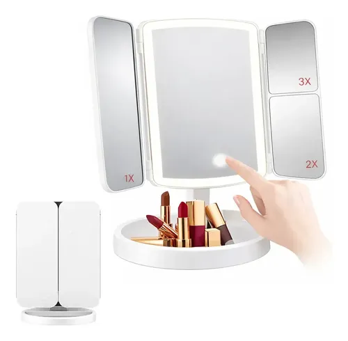 Espejo Maquillaje Led 3 Modos Aumento Giratorio Recarga Veoquiero