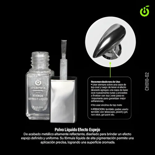 Efecto Espejo Metalizado Uñas Cherimoya Silver Mirror Uv Led