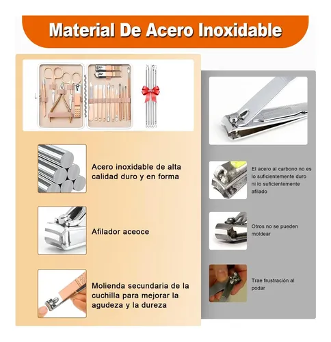 Kit De Manicura Y Pedicura 23 En 1 En Estuche De Acero Inoxi